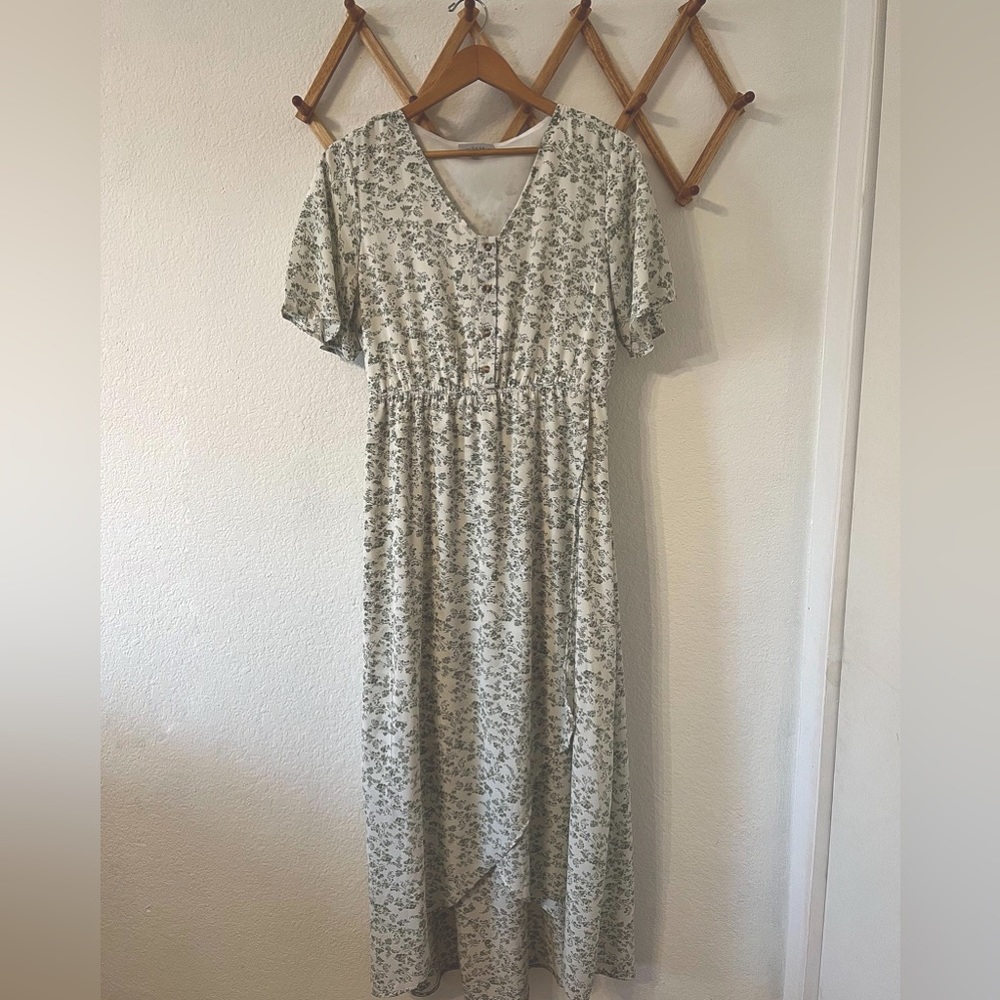 COPY - Green Floral high low maxi dress